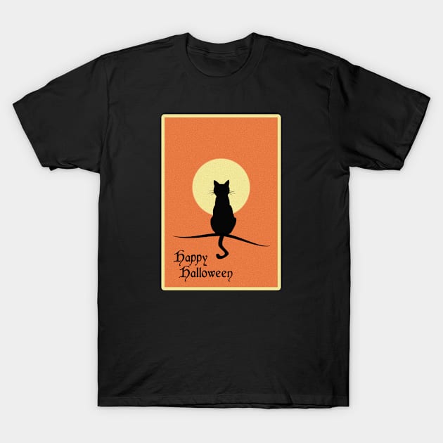 Black Cat Moon Bathing T-Shirt by Print Stop Studio